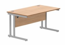 Straight Cantilever Desk | 1400w x 800d mm | Norweigan Beech Top | Silver Frame | Everyday VALUE