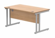 Straight Cantilever Desk | 1400w x 800d mm | Norweigan Beech Top | Silver Frame | Everyday VALUE