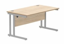 Straight Cantilever Desk | 1400w x 800d mm | Canadian Oak Top | Silver Frame | Everyday VALUE