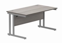 Straight Cantilever Desk | 1400w x 800d mm | Alaskan Grey Oak Top | Silver Frame | Everyday VALUE