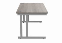 Straight Cantilever Desk | 1400w x 800d mm | Alaskan Grey Oak Top | Silver Frame | Everyday VALUE