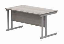 Straight Cantilever Desk | 1400w x 800d mm | Alaskan Grey Oak Top | Silver Frame | Everyday VALUE