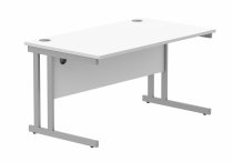 Straight Cantilever Desk | 1400w x 800d mm | Arctic White Top | Silver Frame | Everyday VALUE