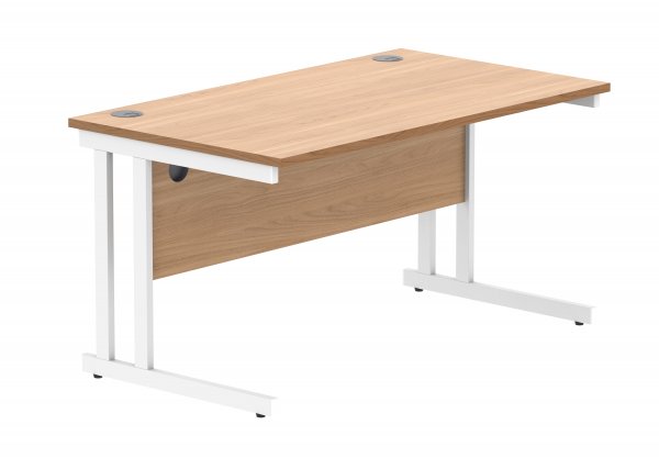 Straight Cantilever Desk | 1400w x 800d mm | Norweigan Beech Top | White Frame | Everyday VALUE