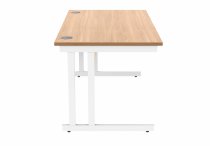 Straight Cantilever Desk | 1400w x 800d mm | Norweigan Beech Top | White Frame | Everyday VALUE