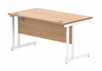 Straight Cantilever Desk | 1400w x 800d mm | Norweigan Beech Top | White Frame | Everyday VALUE