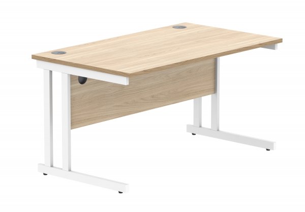 Straight Cantilever Desk | 1400w x 800d mm | Canadian Oak Top | White Frame | Everyday VALUE