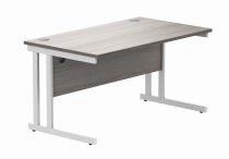 Straight Cantilever Desk | 1400w x 800d mm | Alaskan Grey Oak Top | White Frame | Everyday VALUE