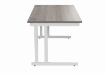 Straight Cantilever Desk | 1400w x 800d mm | Alaskan Grey Oak Top | White Frame | Everyday VALUE