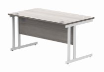 Straight Cantilever Desk | 1400w x 800d mm | Alaskan Grey Oak Top | White Frame | Everyday VALUE