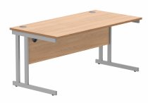 Straight Cantilever Desk | 1600w x 800d mm | Norweigan Beech Top | Silver Frame | Everyday VALUE