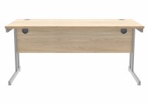 Straight Cantilever Desk | 1600w x 800d mm | Canadian Oak Top | Silver Frame | Everyday VALUE