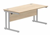 Straight Cantilever Desk | 1600w x 800d mm | Canadian Oak Top | Silver Frame | Everyday VALUE