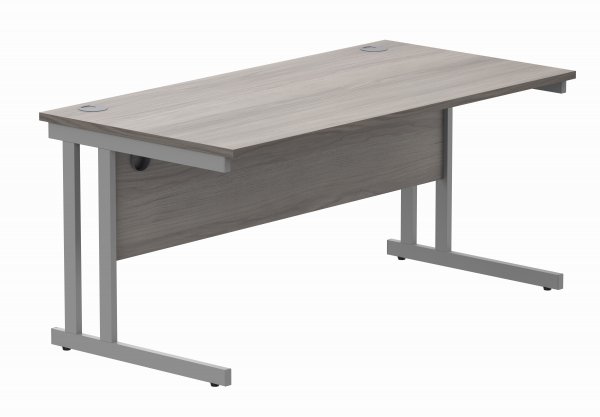 Straight Cantilever Desk | 1600w x 800d mm | Alaskan Grey Oak Top | Silver Frame | Everyday VALUE