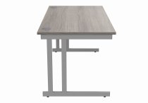 Straight Cantilever Desk | 1600w x 800d mm | Alaskan Grey Oak Top | Silver Frame | Everyday VALUE