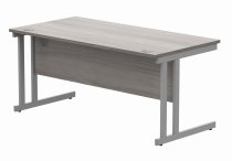 Straight Cantilever Desk | 1600w x 800d mm | Alaskan Grey Oak Top | Silver Frame | Everyday VALUE