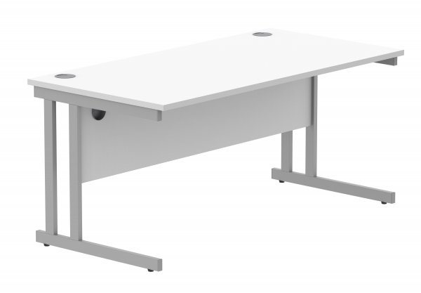 Straight Cantilever Desk | 1600w x 800d mm | Arctic White Top | Silver Frame | Everyday VALUE