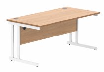 Straight Cantilever Desk | 1600w x 800d mm | Norweigan Beech Top | White Frame | Everyday VALUE