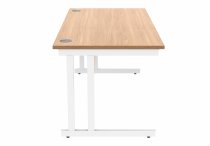 Straight Cantilever Desk | 1600w x 800d mm | Norweigan Beech Top | White Frame | Everyday VALUE