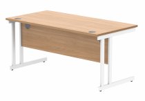 Straight Cantilever Desk | 1600w x 800d mm | Norweigan Beech Top | White Frame | Everyday VALUE