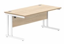 Straight Cantilever Desk | 1600w x 800d mm | Canadian Oak Top | White Frame | Everyday VALUE