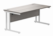 Straight Cantilever Desk | 1600w x 800d mm | Alaskan Grey Oak Top | White Frame | Everyday VALUE