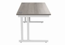 Straight Cantilever Desk | 1600w x 800d mm | Alaskan Grey Oak Top | White Frame | Everyday VALUE