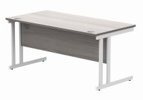 Straight Cantilever Desk | 1600w x 800d mm | Alaskan Grey Oak Top | White Frame | Everyday VALUE