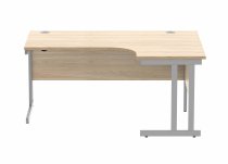 Radial Cantilever Desk | 1600w x 800-1200d mm | Right Handed | Canadian Oak Top | Silver Frame | Everyday VALUE