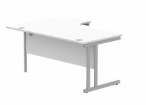 Radial Cantilever Desk | 1600w x 800-1200d mm | Right Handed | Arctic White Top | Silver Frame | Everyday VALUE