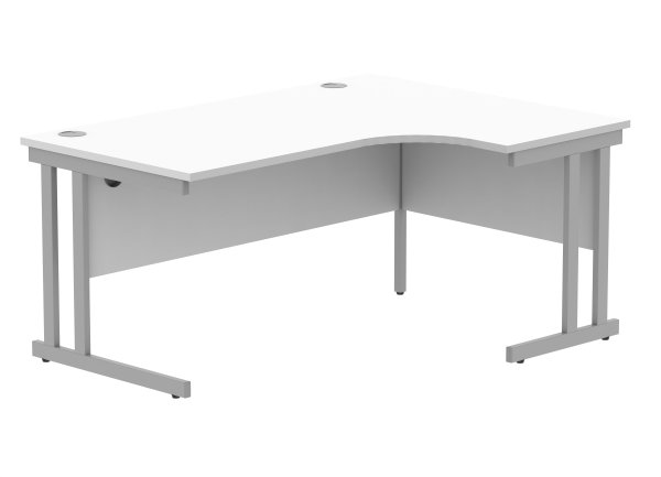 Radial Cantilever Desk | 1600w x 800-1200d mm | Right Handed | Arctic White Top | Silver Frame | Everyday VALUE