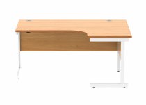 Radial Cantilever Desk | 1600w x 800-1200d mm | Right Handed | Norweigan Beech Top | White Frame | Everyday VALUE