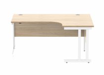 Radial Cantilever Desk | 1600w x 800-1200d mm | Right Handed | Canadian Oak Top | White Frame | Everyday VALUE