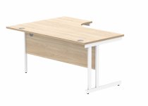 Radial Cantilever Desk | 1600w x 800-1200d mm | Right Handed | Canadian Oak Top | White Frame | Everyday VALUE