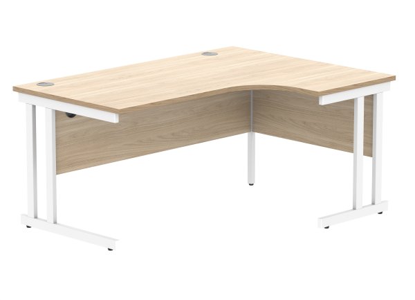 Radial Cantilever Desk | 1600w x 800-1200d mm | Right Handed | Canadian Oak Top | White Frame | Everyday VALUE