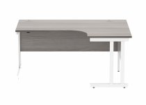 Radial Cantilever Desk | 1600w x 800-1200d mm | Right Handed | Alaskan Grey Oak Top | White Frame | Everyday VALUE