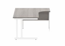 Radial Cantilever Desk | 1600w x 800-1200d mm | Right Handed | Alaskan Grey Oak Top | White Frame | Everyday VALUE