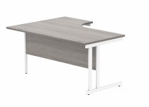 Radial Cantilever Desk | 1600w x 800-1200d mm | Right Handed | Alaskan Grey Oak Top | White Frame | Everyday VALUE