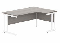 Radial Cantilever Desk | 1600w x 800-1200d mm | Right Handed | Alaskan Grey Oak Top | White Frame | Everyday VALUE