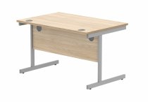 Straight Cantilever Desk & Pedestal Bundle | Desk 1200w x 800d | 2 Drawer Mobile Pedestal | Canadian Oak | Silver | Everyday VALUE