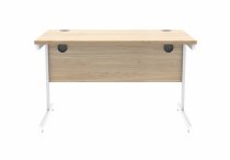 Straight Cantilever Desk & Pedestal Bundle | Desk 1200w x 800d | 2 Drawer Mobile Pedestal | Canadian Oak | White | Everyday VALUE