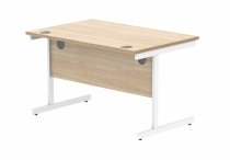 Straight Cantilever Desk & Pedestal Bundle | Desk 1200w x 800d | 2 Drawer Mobile Pedestal | Canadian Oak | White | Everyday VALUE