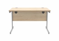 Straight Cantilever Desk & Pedestal Bundle | Desk 1200w x 800d | 2 Drawer Mobile Pedestal | Canadian Oak | White | Everyday VALUE