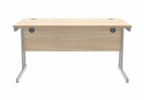 Straight Cantilever Desk & Pedestal Bundle | Desk 1400w x 800d | 2 Drawer Mobile Pedestal | Canadian Oak | Silver | Everyday VALUE