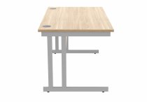 Straight Cantilever Desk & Pedestal Bundle | Desk 1400w x 800d | 2 Drawer Mobile Pedestal | Canadian Oak | Silver | Everyday VALUE