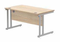 Straight Cantilever Desk & Pedestal Bundle | Desk 1400w x 800d | 2 Drawer Mobile Pedestal | Canadian Oak | Silver | Everyday VALUE