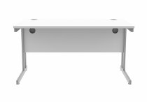 Straight Cantilever Desk & Pedestal Bundle | Desk 1400w x 800d | 2 Drawer Mobile Pedestal | Arctic White | Silver | Everyday VALUE