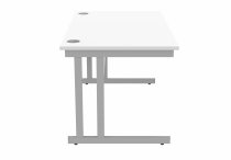 Straight Cantilever Desk & Pedestal Bundle | Desk 1400w x 800d | 2 Drawer Mobile Pedestal | Arctic White | Silver | Everyday VALUE