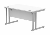 Straight Cantilever Desk & Pedestal Bundle | Desk 1400w x 800d | 2 Drawer Mobile Pedestal | Arctic White | Silver | Everyday VALUE