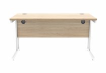 Straight Cantilever Desk & Pedestal Bundle | Desk 1400w x 800d | 2 Drawer Mobile Pedestal | Canadian Oak | White | Everyday VALUE